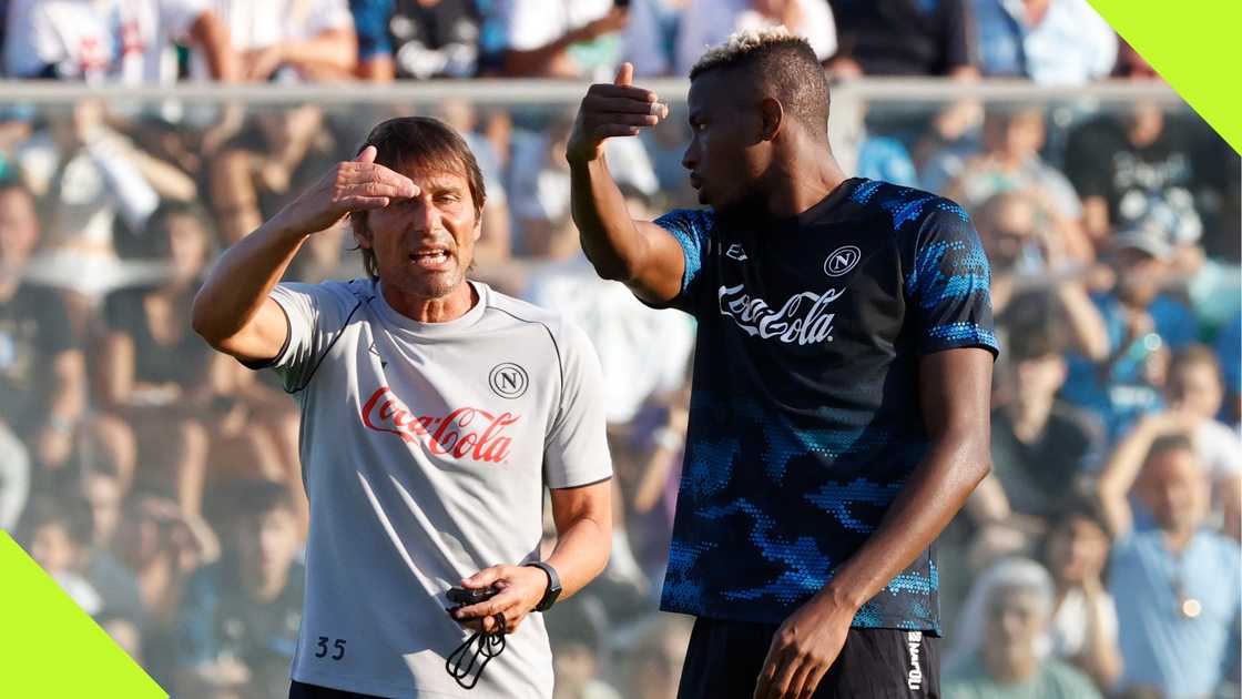 Victor Osimhen, Antonio Conte, Napoli, Stadio Patini, Castel di Sangro, Naples, Italy. Victor Osimhen, Antonio Conte, Napoli, Stadio Patini, Castel di Sangro, Naples, Italy.