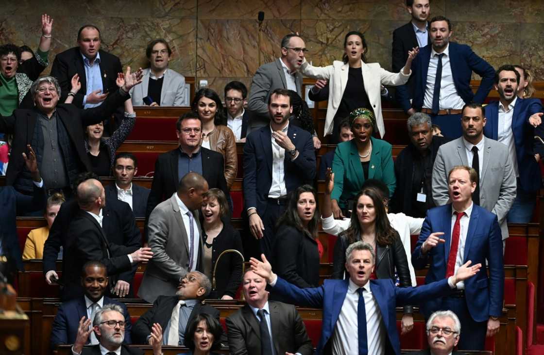 French left-wing lawmakers react to Prime Minister Elisabeth Borne invoking the 49.3 French left-wing lawmakers react to Prime Minister Elisabeth Borne invoking the 49.3
