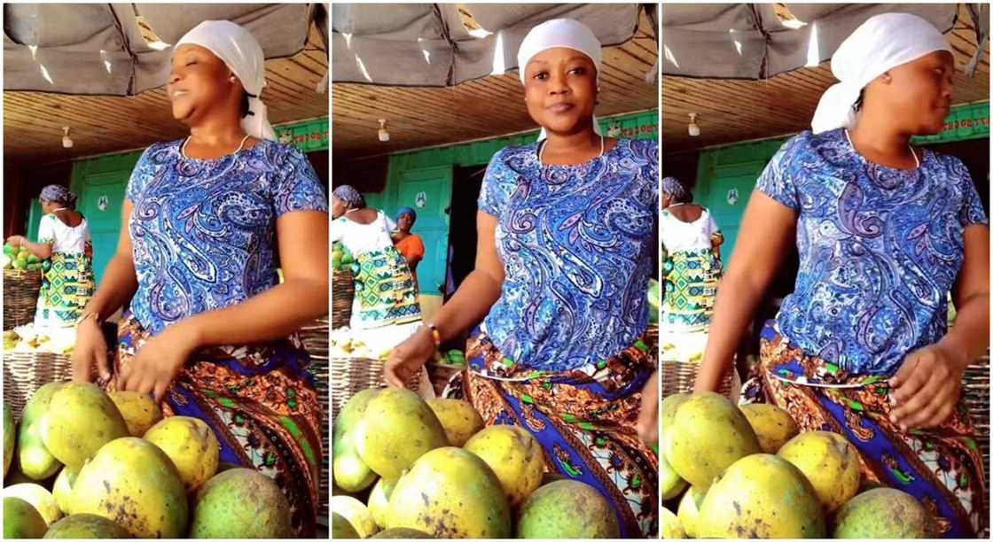 Photos of a mango seller posing for a dance.