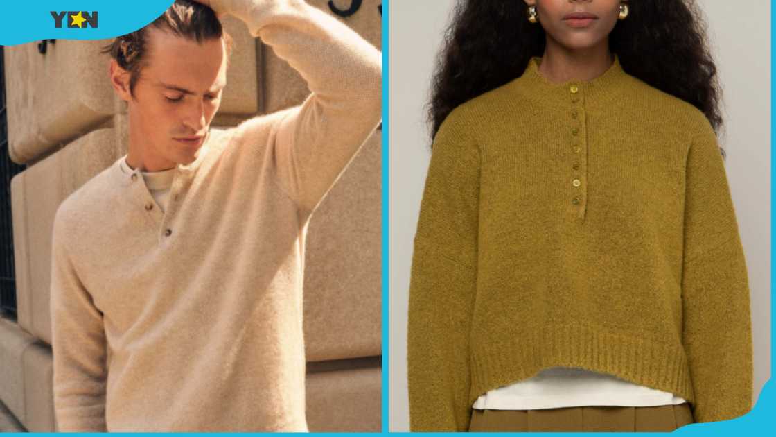 Different colours of Henley sweaters Different colours of Henley sweaters