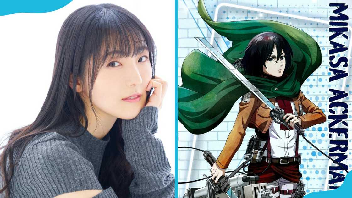 Voice actress Yui Ishikawa (L) and her character Mikasa Ackerman (R)