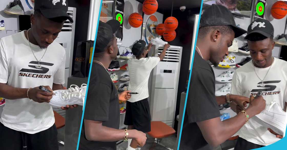 Ernest Nuamah and Mohammed Kudus signing sneakers Ernest Nuamah and Mohammed Kudus signing sneakers