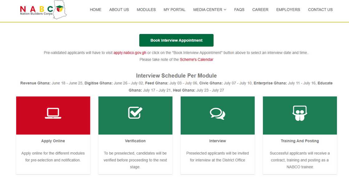 The NABCO application homepage The NABCO application homepage