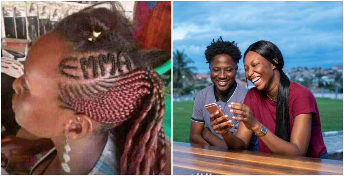 Lady Writes EMMA In Her Hair; Ghanaian Men Beg Him To Show Them The Way Lady Writes EMMA In Her Hair; Ghanaian Men Beg Him To Show Them The Way