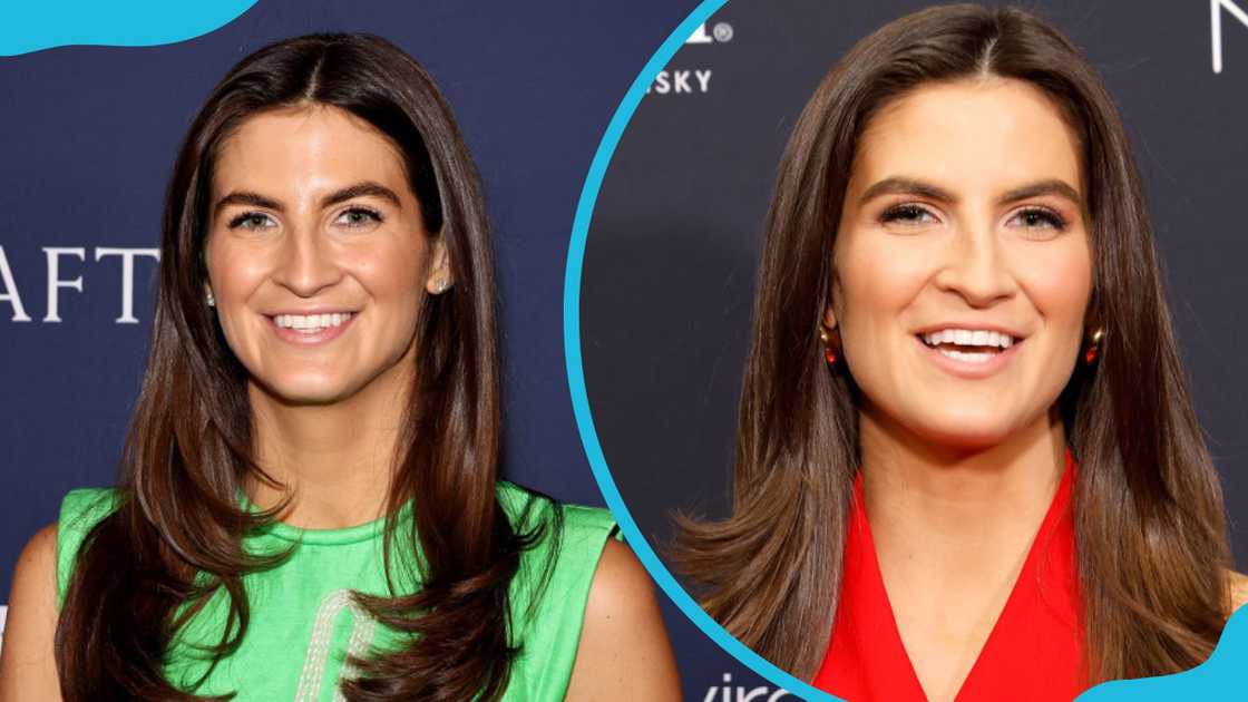 Kaitlan Collins in a green (L) and red (R) dress Kaitlan Collins in a green (L) and red (R) dress