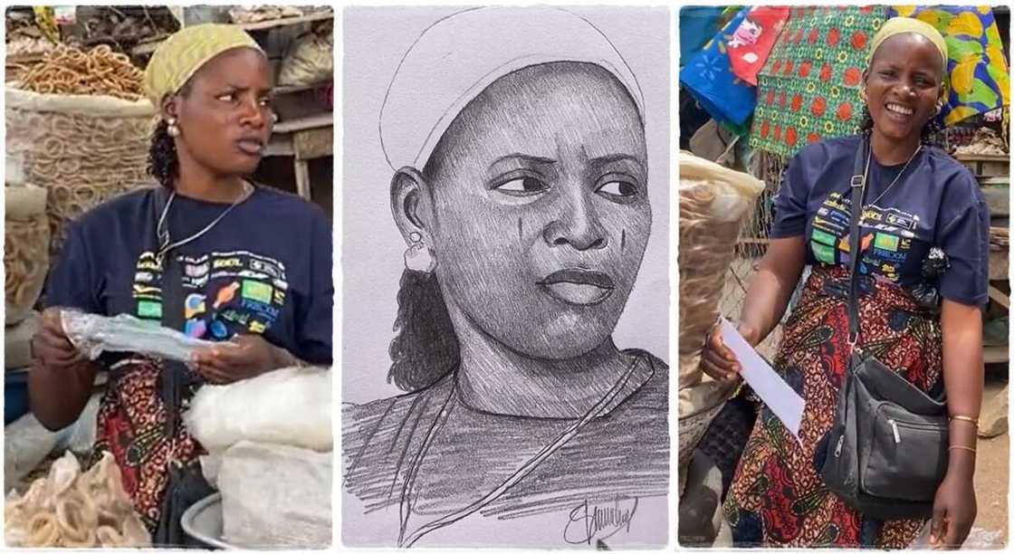 Street artist in Ibadan draws kuli kuli seller.