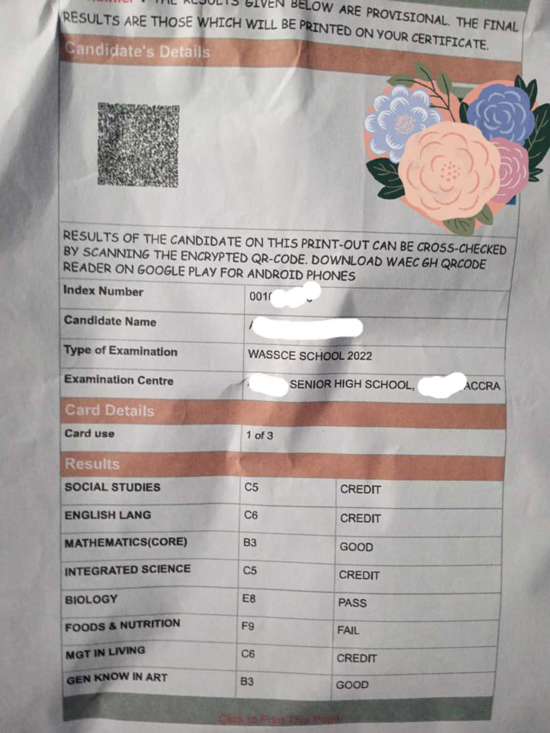 Girl's 2022 WASSCE result. Girl's 2022 WASSCE result.