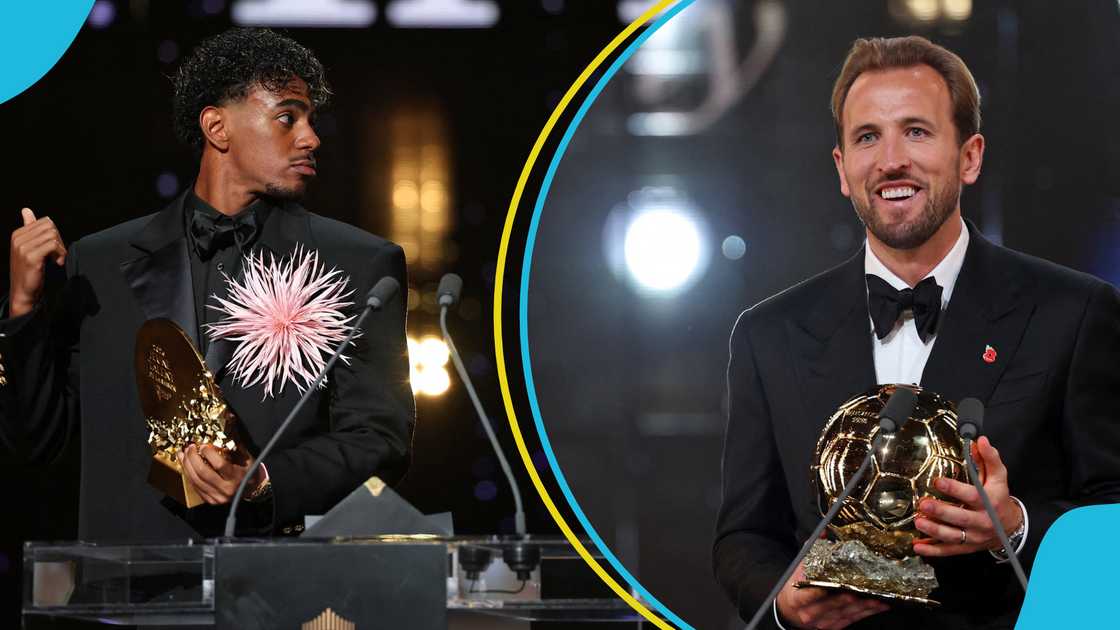 Ballon d’Or 2026, Lamine Yamal, Harry Kane, Lamine Yamal Ballon d'Or reaction, Harry Kane wins Ballon d'Or, Ballon d'Or ceremony, Lamine Yamal photos, Barcelona winger, Ballon d'Or results, Kylian Mbappe, London Palladium Theatre.