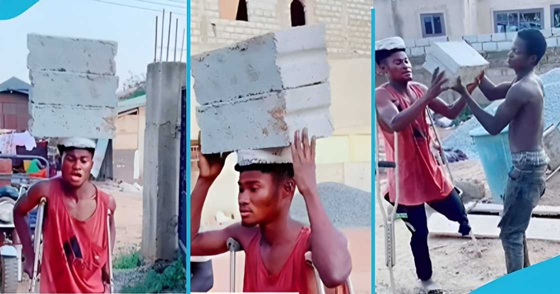 Physically challenged, Ghanaian man, construction site, labourer, blocks Physically challenged, Ghanaian man, construction site, labourer, blocks