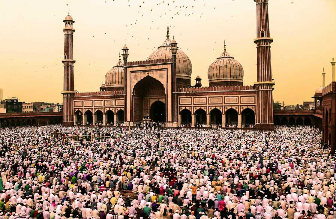 A crowd gathers at Jama Masjid during Eid al-Fitr A crowd gathers at Jama Masjid during Eid al-Fitr