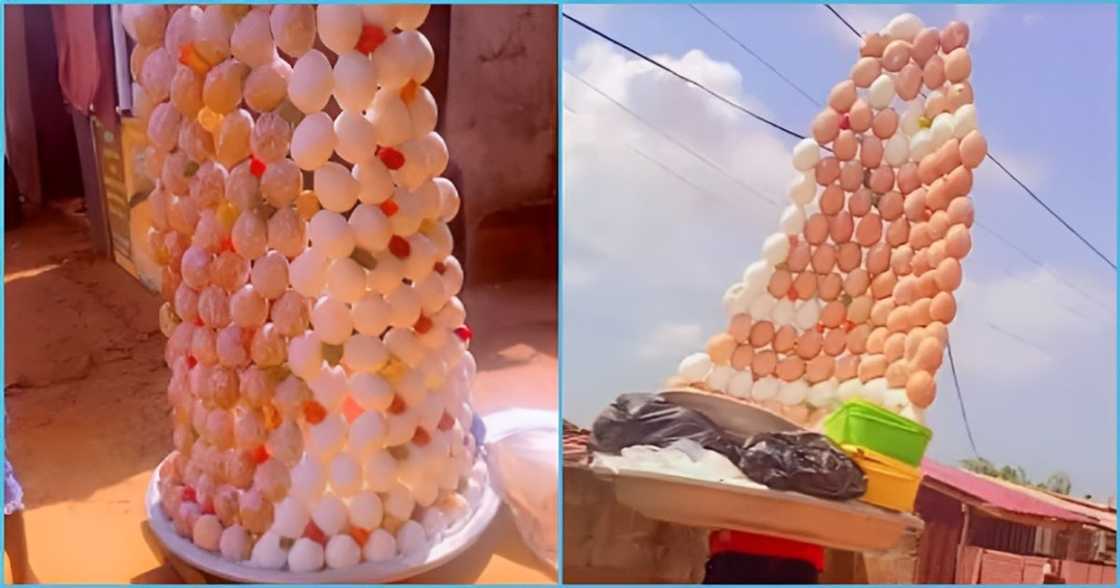 Kosua ne meko seller goes viral after skillfully arranging eggs: "She fit manage Ghana's economy" Kosua ne meko seller goes viral after skillfully arranging eggs: "She fit manage Ghana's economy"