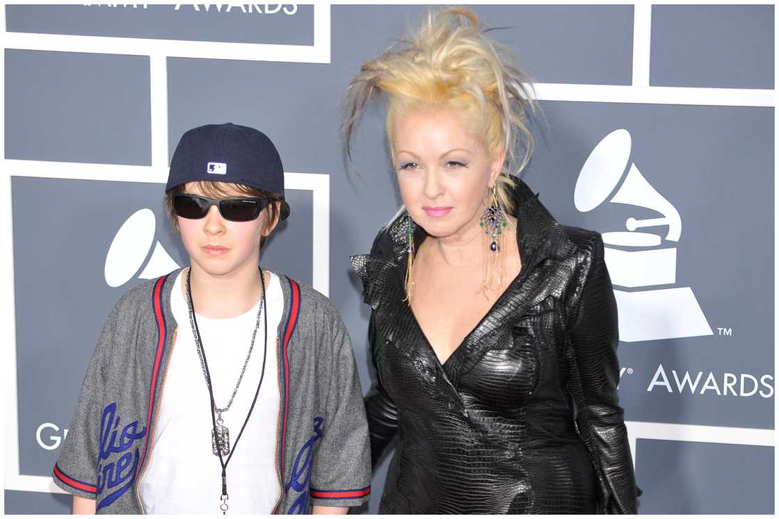 Lauper and son Declyn attend the 53rd Annual Grammy Awards. Lauper and son Declyn attend the 53rd Annual Grammy Awards.