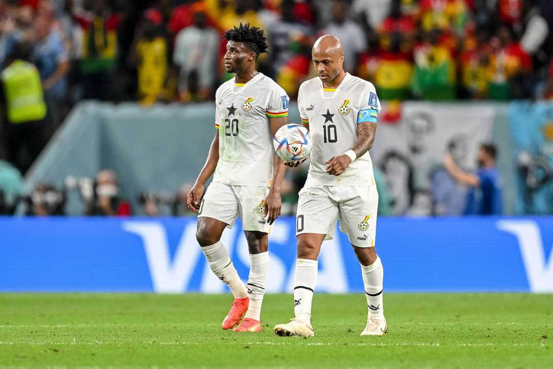 Andre Ayew disappointed after goal by Giorgian de Arrascaeta of Uruguay during the FIFA World Cup Qatar 2022 Group H match between Ghana and Uruguay at Al Janoub Stadium on December 2, 2022 in Al Wakrah, Qatar Andre Ayew disappointed after goal by Giorgian de Arrascaeta of Uruguay during the FIFA World Cup Qatar 2022 Group H match between Ghana and Uruguay at Al Janoub Stadium on December 2, 2022 in Al Wakrah, Qatar