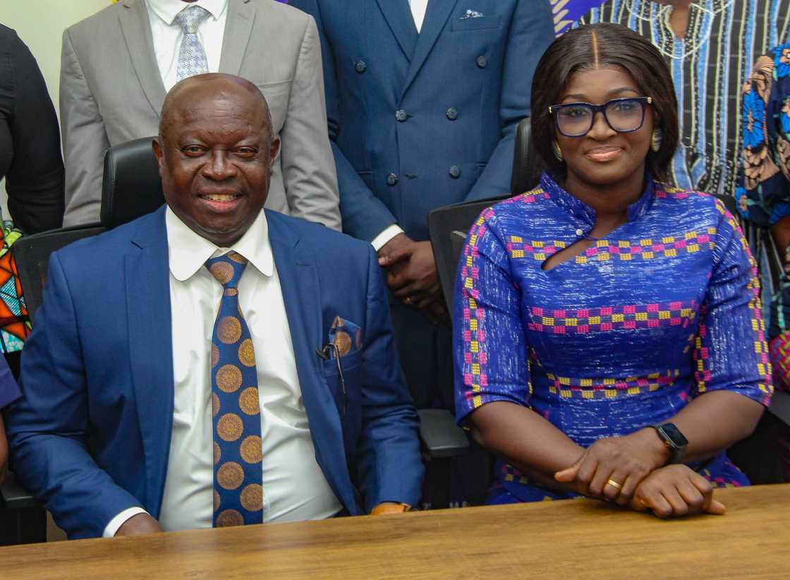 Kwabena Yeboah (sitting, left) was re-elected president of the Sports Writers Association of Ghana (SWAG) on in November 2023 Kwabena Yeboah (sitting, left) was re-elected president of the Sports Writers Association of Ghana (SWAG) on in November 2023