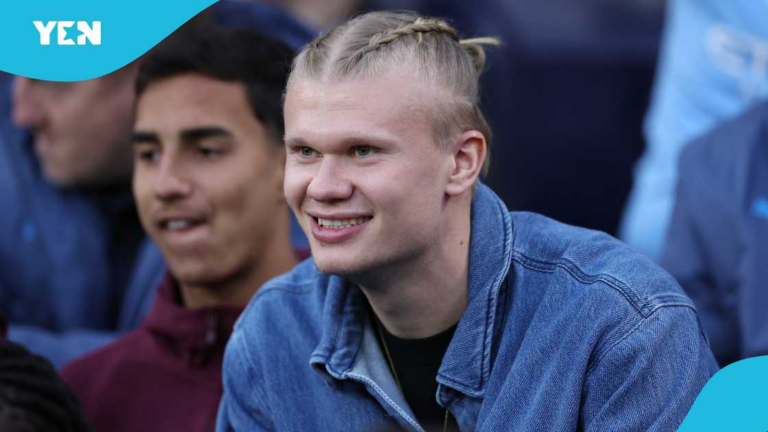 Erling Haaland of Manchester City watches on from the stands during the Premier League match between Manchester City FC and Aston Villa FC at Etihad Stadium on April 22, 2025 in Manchester, England Erling Haaland of Manchester City watches on from the stands during the Premier League match between Manchester City FC and Aston Villa FC at Etihad Stadium on April 22, 2025 in Manchester, England