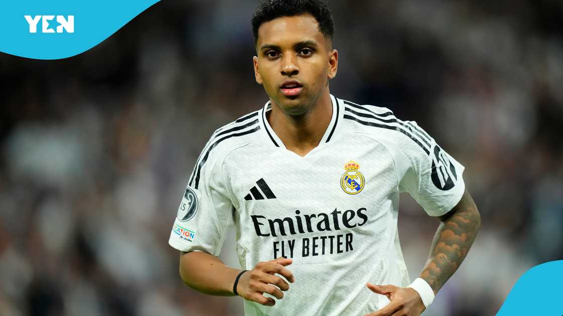 Rodrygo Goes, Real Madrid, Brazil, UEFA Champions League 2024/25 Quarter Final Second Leg, Arsenal FC, Estadio Santiago Bernabeu Rodrygo Goes, Real Madrid, Brazil, UEFA Champions League 2024/25 Quarter Final Second Leg, Arsenal FC, Estadio Santiago Bernabeu