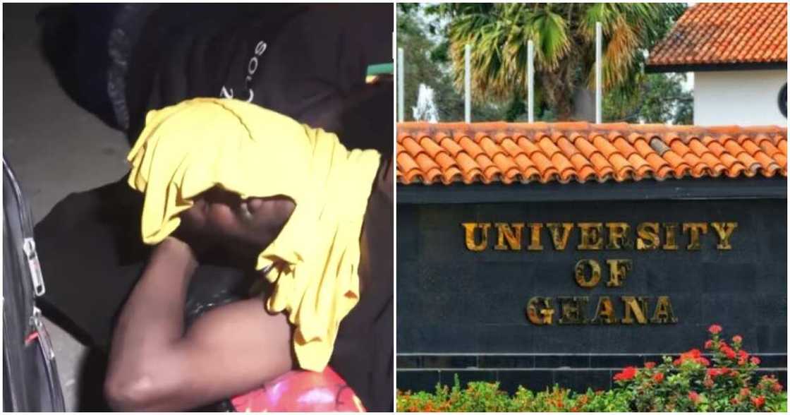 Photo of University of Ghana student sleeping on floor & picture of the school