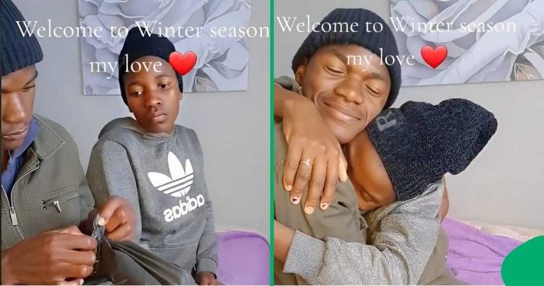 A young husband gifted his wife socks and boots for winter. A young husband gifted his wife socks and boots for winter.