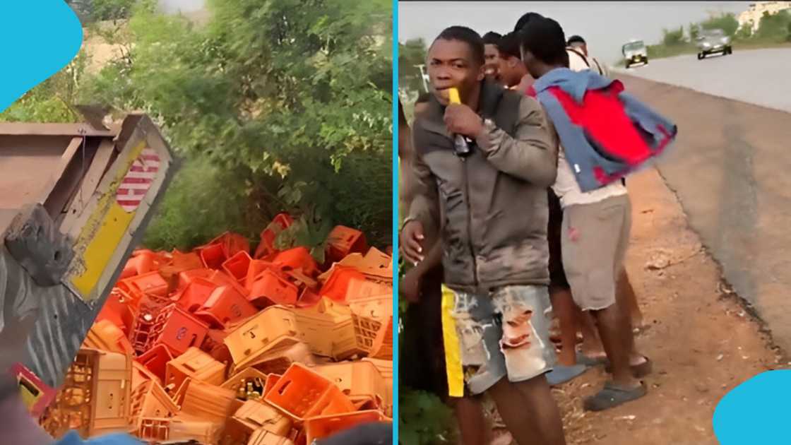 Accra-Tema Motorway, Tema Motorway, Accident, Guinness Ghana, residents drink alcohol, Truck driver, Aboboya. Accra-Tema Motorway, Tema Motorway, Accident, Guinness Ghana, residents drink alcohol, Truck driver, Aboboya.