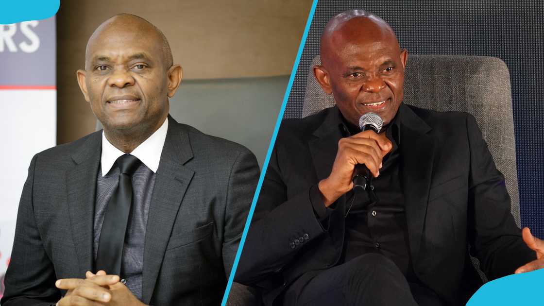 Tony O. Elumelu during separate events in Nigeria(L) and Los Angeles (R)