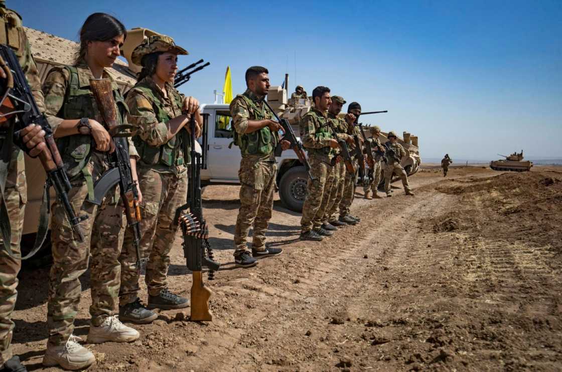 Syrian Democratic Forces fighters at a joint exercise with the US-led coalition against the Islamic State group in northeastern Hasakah province on September 7, 2022