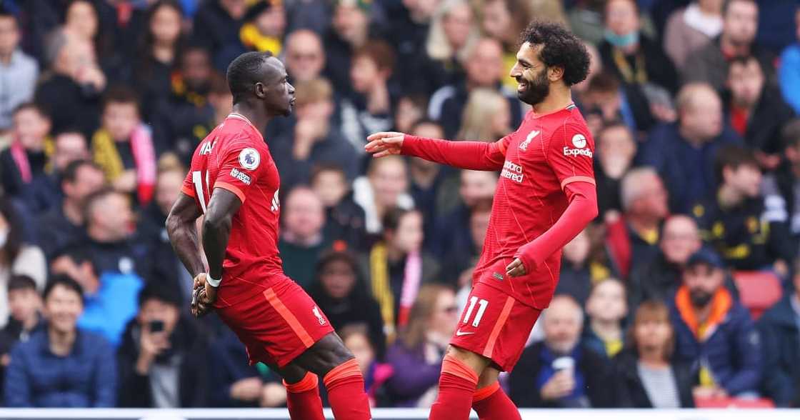 Mohamed Salah and Sadio Mane celebrate together after Liverpool's first goal against Watford. Mohamed Salah and Sadio Mane celebrate together after Liverpool's first goal against Watford.