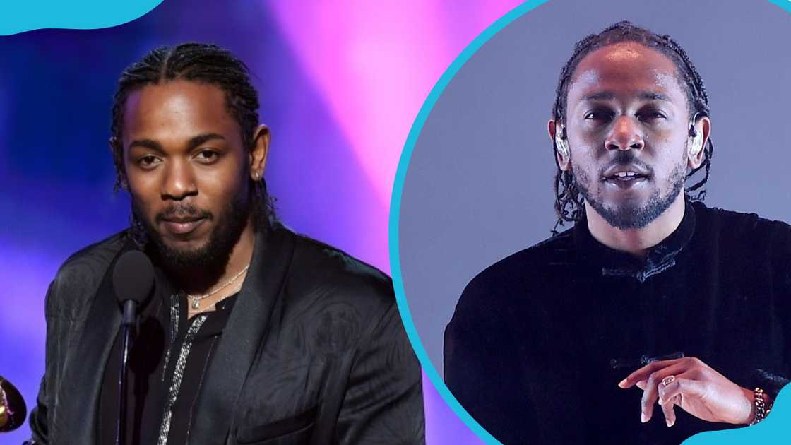 Kendrick Lamar is at the 60th Annual GRAMMY Awards (L). Lamar performs at the Coachella Valley Music And Arts Festival (R)