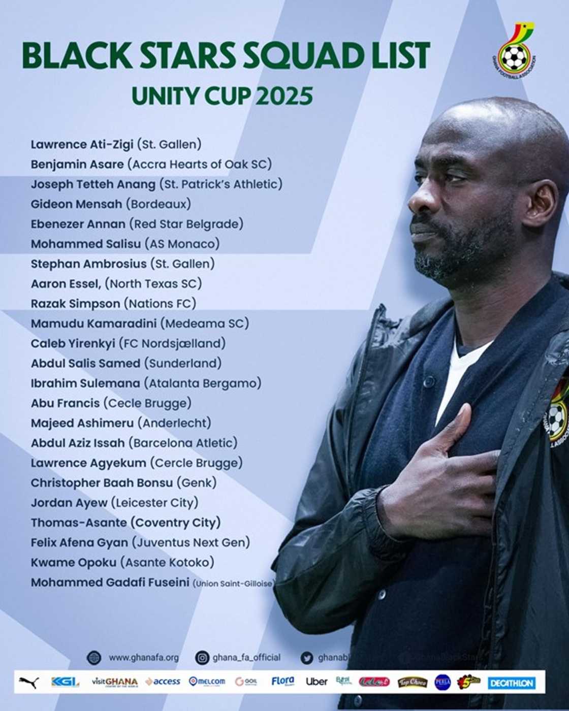 Ghana squad for Unity Cup 2025, Otto Addo, Unity Cup 2025 UK, Black Stars, Nigeria