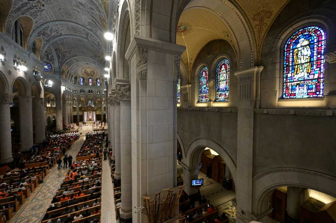 Pope Francis celebrates mass at the shrine of Sainte-Anne-de-Beaupre in Quebec, Canada