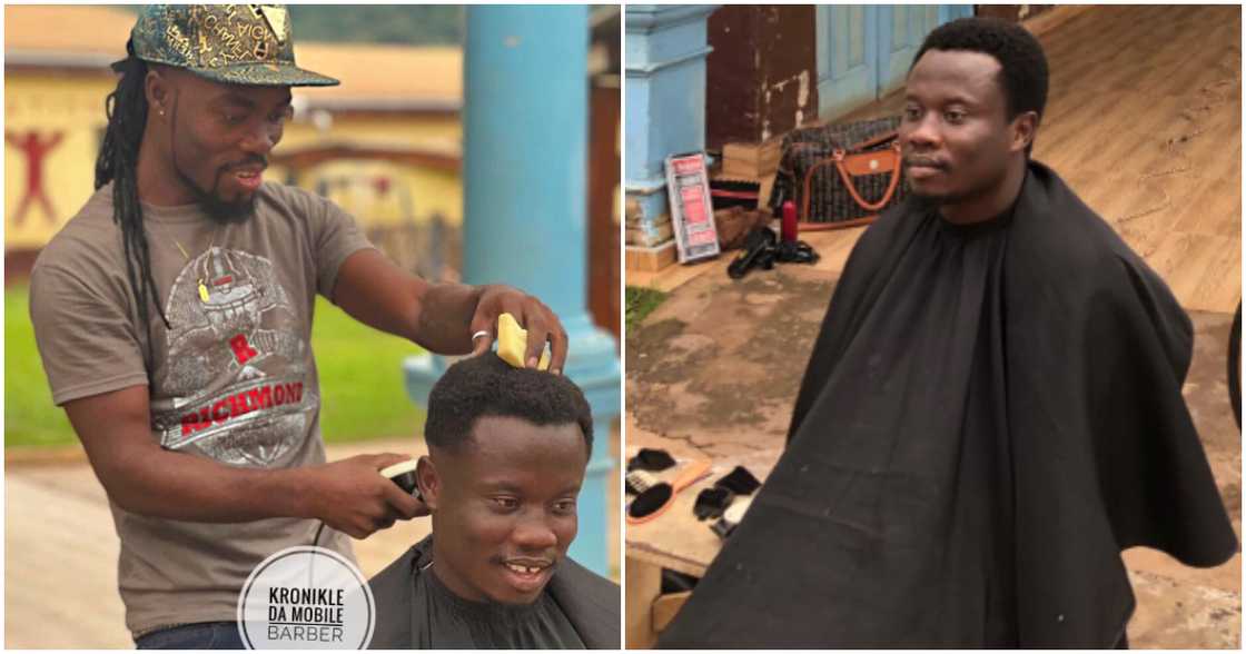 Ghanaian man gives free haircut. Ghanaian man gives free haircut.