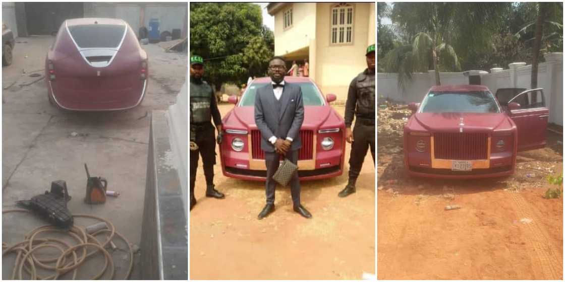 Reactions as Nigerian man turns his Toyota car into a fine Rolls Royce Sweptail, photos go viral