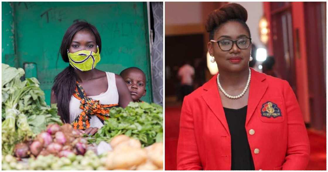 Photo of Charterhouse CEO Theresa Ayoade and lady selling at market