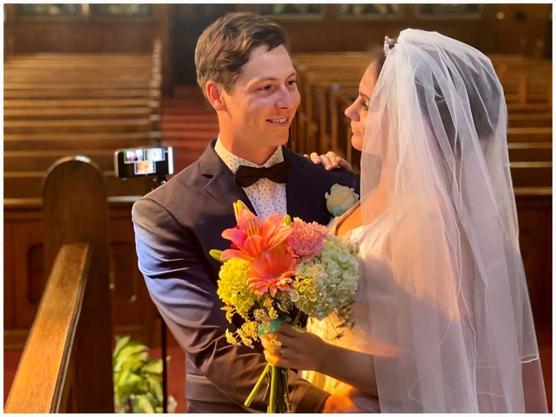 Brandon and Julia on their wedding day.