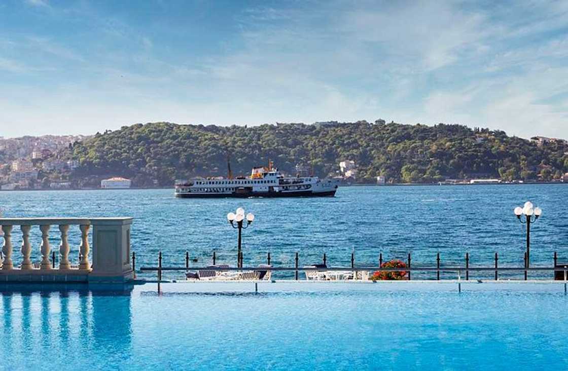 A view of the pool at Ciragan Palace Kempinski in Istanbul A view of the pool at Ciragan Palace Kempinski in Istanbul