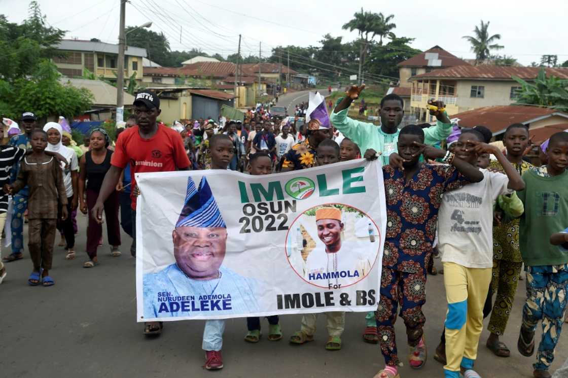 Supporters celebrate the election victory of Ademola Adeleke in Ido Oshun, Osun State on Sunday Supporters celebrate the election victory of Ademola Adeleke in Ido Oshun, Osun State on Sunday