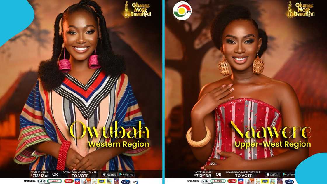 Western Region’s representative in this year’s Ghana’s Most Beautiful competition, Owubah, and the Upper West Region's Naawere Western Region’s representative in this year’s Ghana’s Most Beautiful competition, Owubah, and the Upper West Region's Naawere