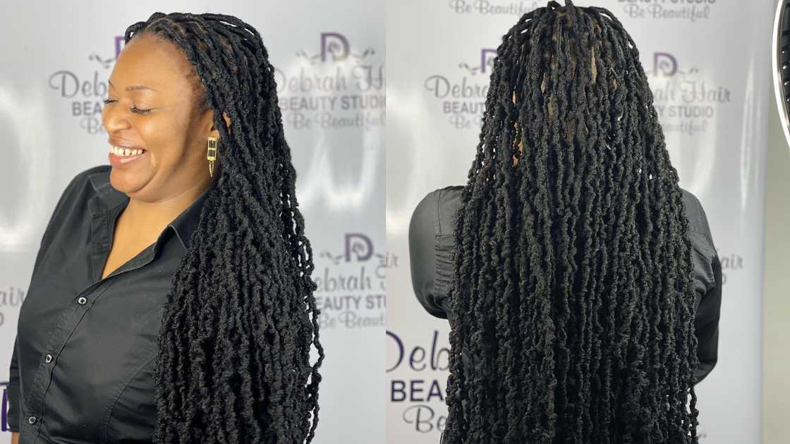 A happy woman in Tailbone-length kinky locks A happy woman in Tailbone-length kinky locks