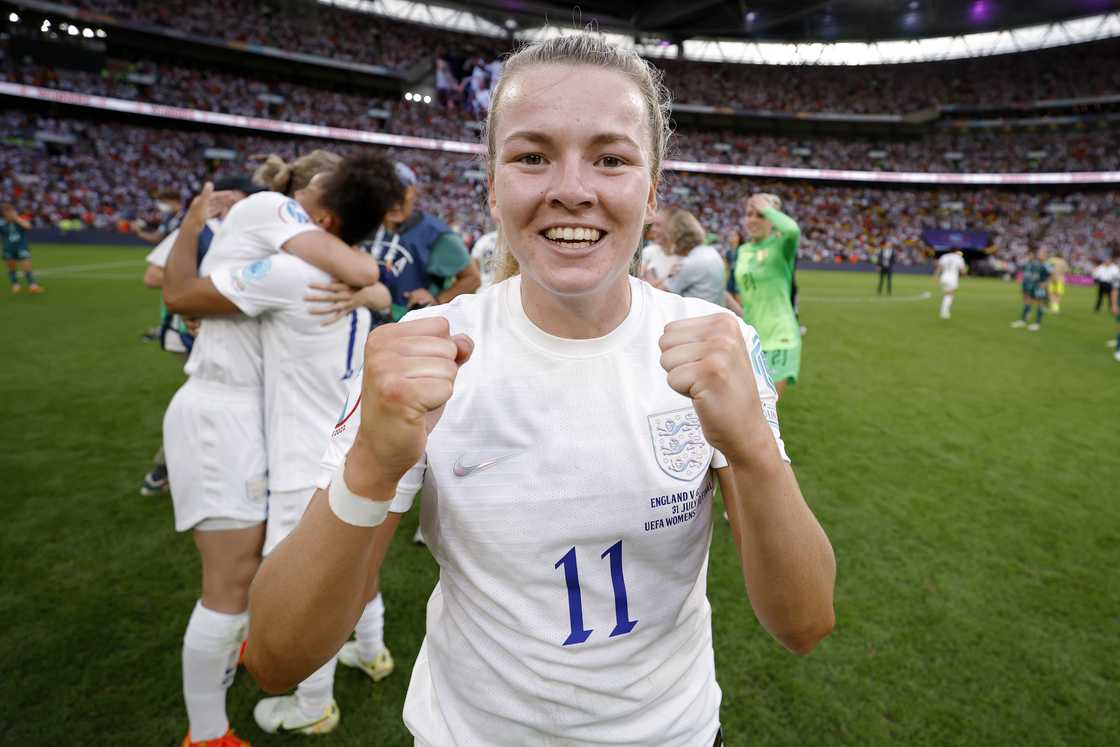 Lauren Hemp of England celebrates after victory in the UEFA Women's Euro final match Lauren Hemp of England celebrates after victory in the UEFA Women's Euro final match