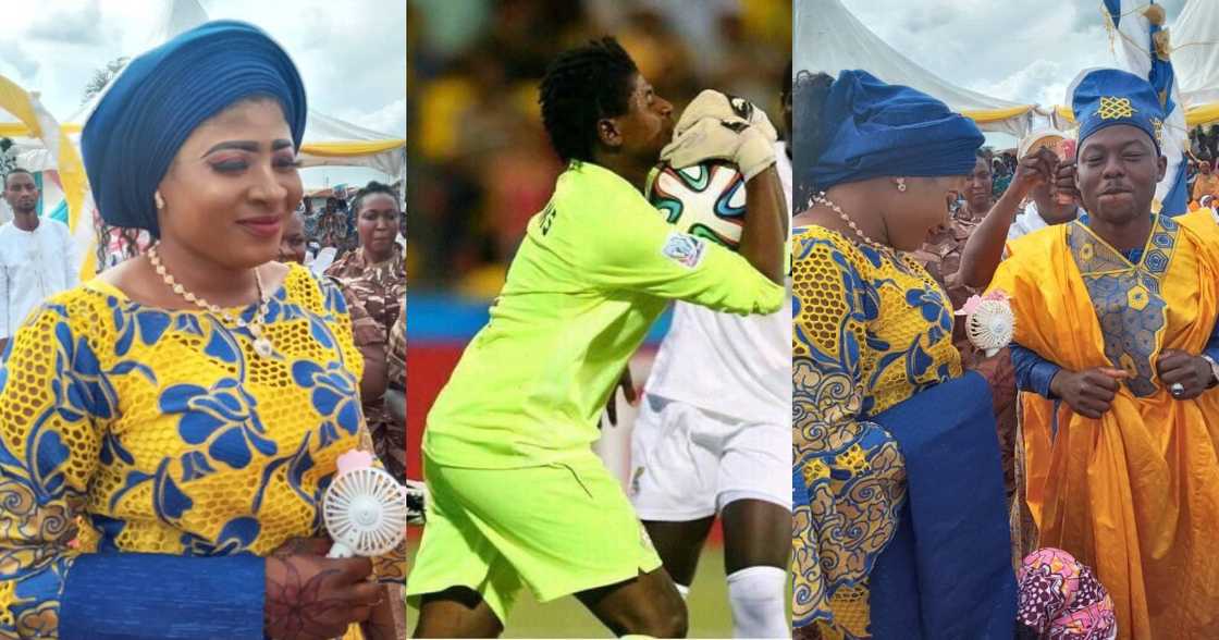 Black Queens goalkeeper Azume Adams marries boyfriend in colourful ceremony Black Queens goalkeeper Azume Adams marries boyfriend in colourful ceremony