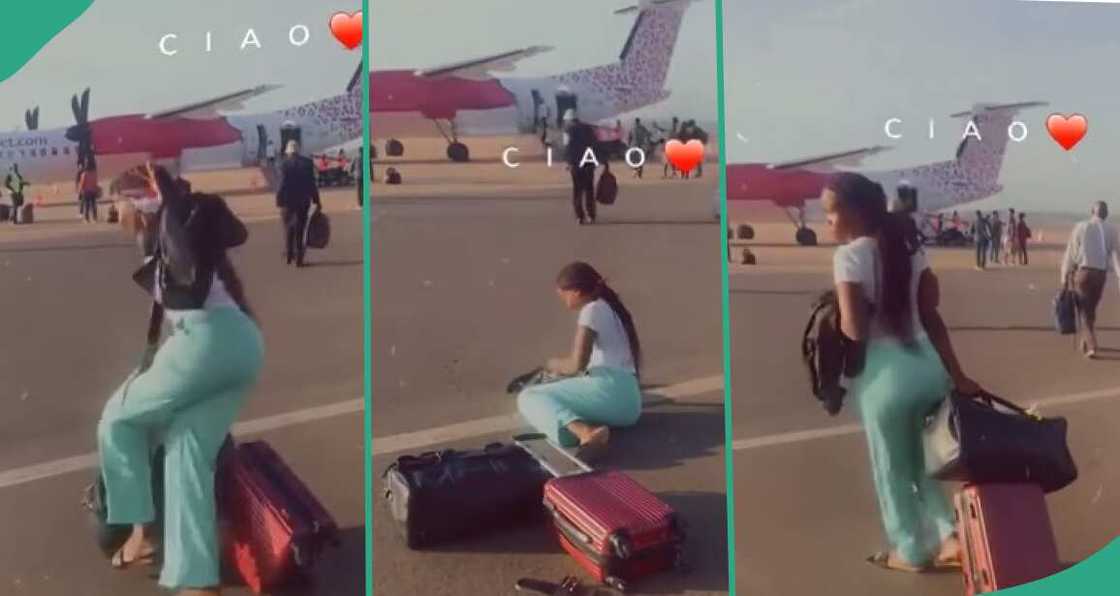Lady falls while doing video at airport Lady falls while doing video at airport
