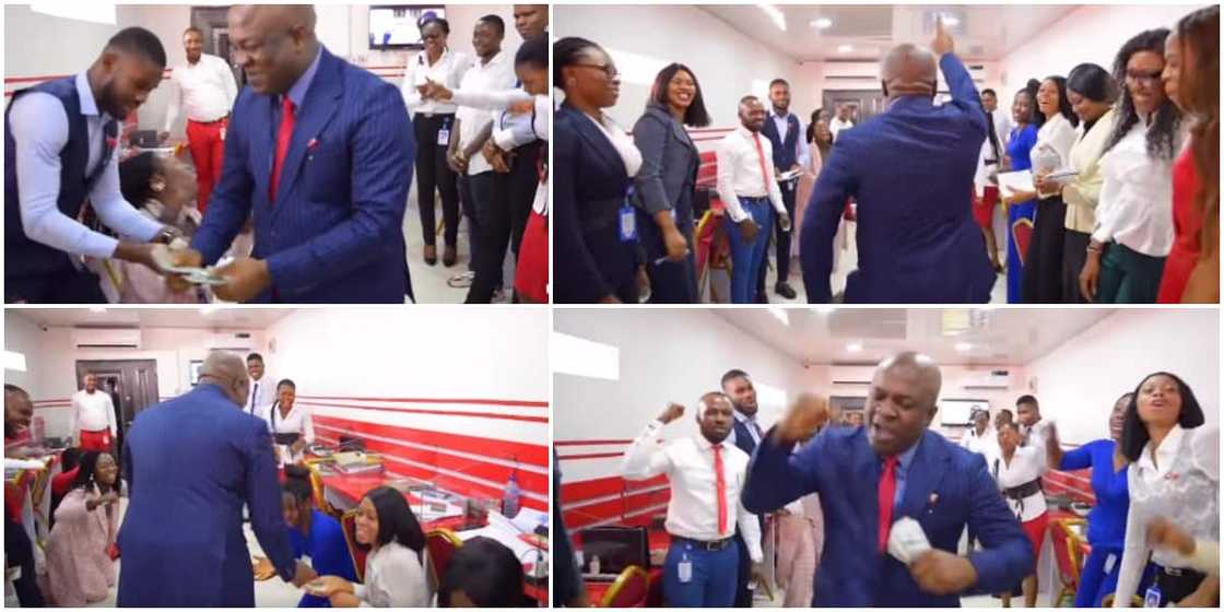 Reactions as Nigerian billionaire visits company, gifts each of his workers hard currencies, video goes viral Reactions as Nigerian billionaire visits company, gifts each of his workers hard currencies, video goes viral