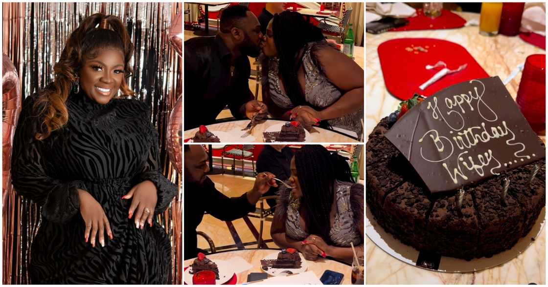 Tracey Boakye and her bubby eating a cake Tracey Boakye and her bubby eating a cake