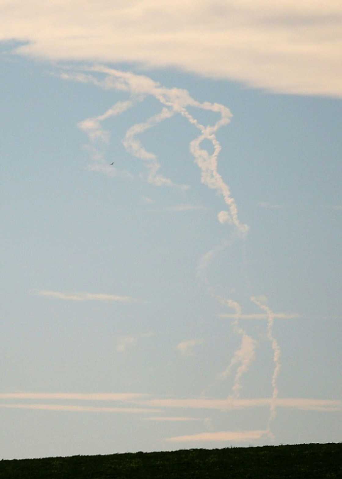 Rockets trails are seen in the sky in Ukraine's eastern Donbas region Rockets trails are seen in the sky in Ukraine's eastern Donbas region