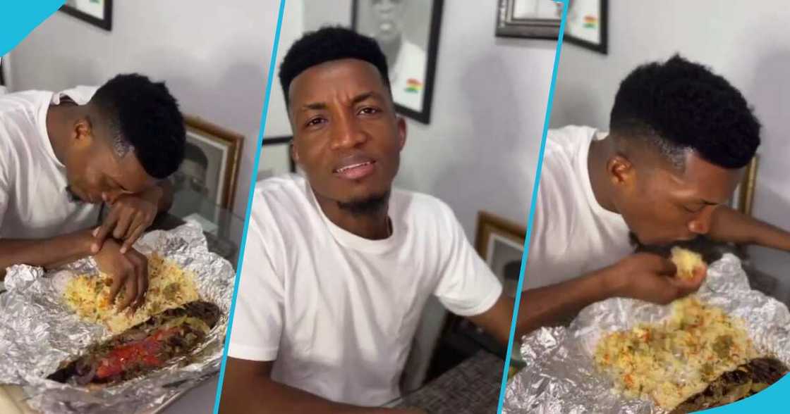 Kofi Kinaata eats Fried Rice and fish Kofi Kinaata eats Fried Rice and fish