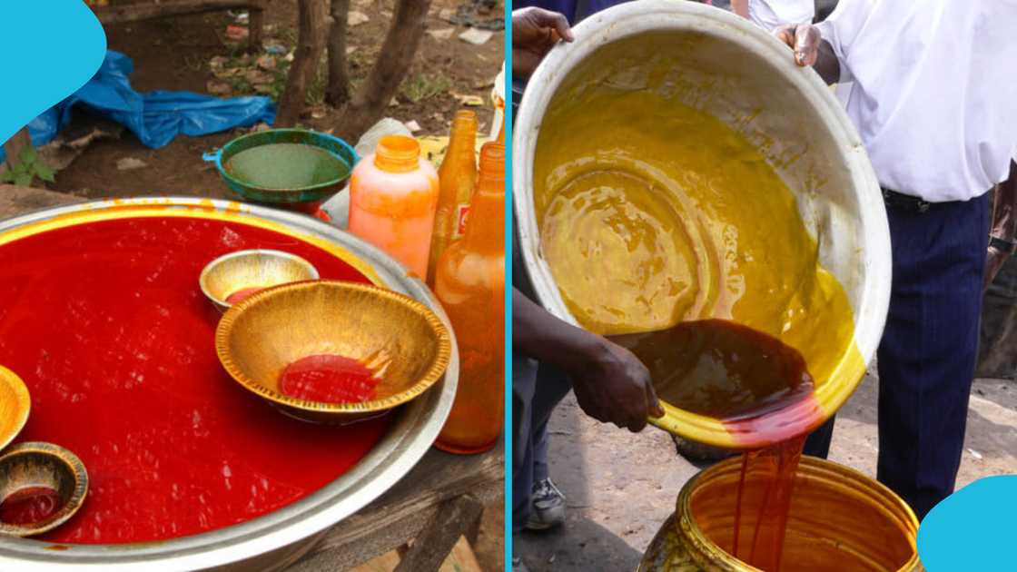 Palm oil, Sudan dye, Original, Adulterated palm oil, test, demonstration, Markets in Ghana, Producing palm.