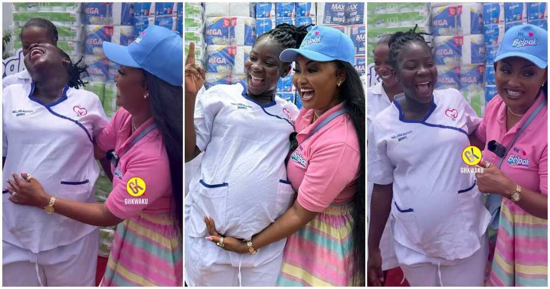 Nana Ama McBrown meets pregnant woman at Belpak factory Nana Ama McBrown meets pregnant woman at Belpak factory