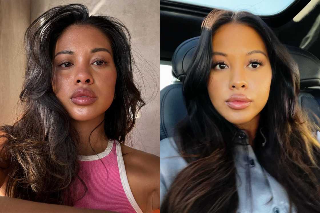 Ammika Harris is sitting on a chair in her house (L), and her in her car (R) Ammika Harris is sitting on a chair in her house (L), and her in her car (R)