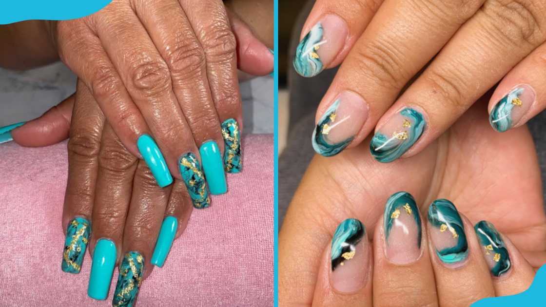 Teal marble nails Teal marble nails