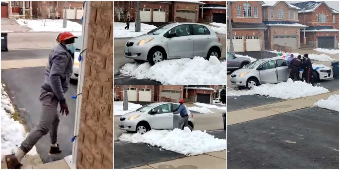 Drama as thief gets stuck in snow after attempted robbery Drama as thief gets stuck in snow after attempted robbery