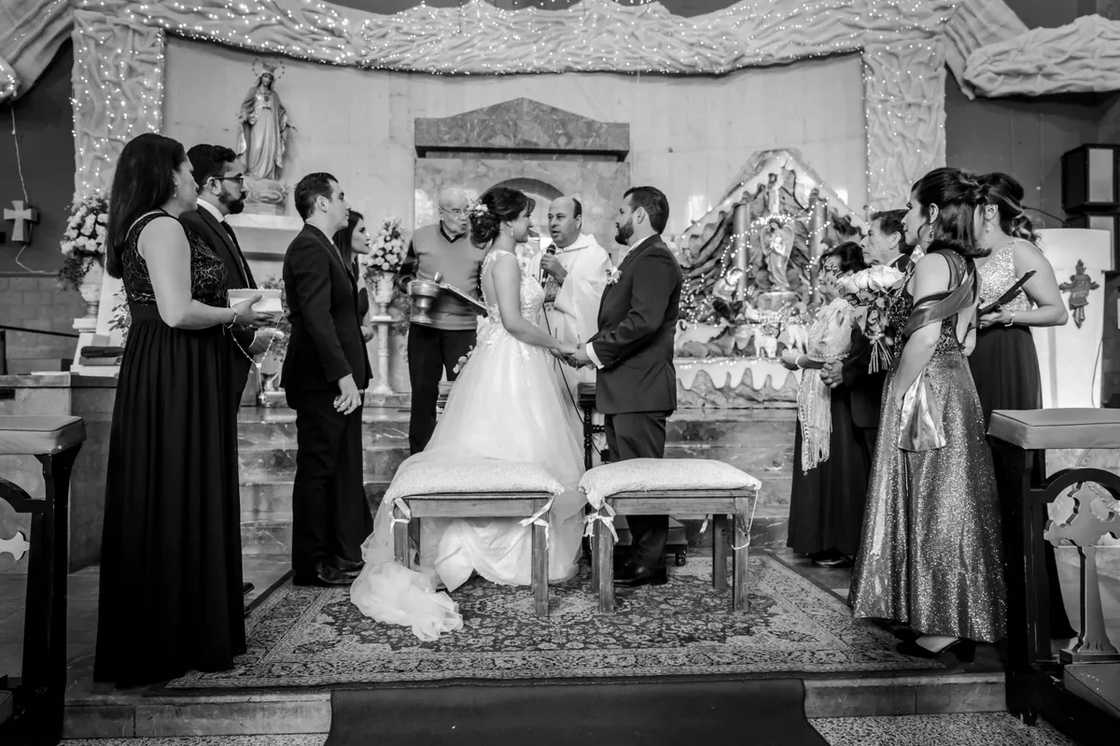 Bride and groom at the altar